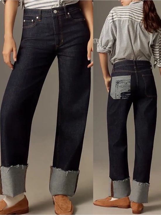 Anthropologie Denim - Pilcro X Anthropologie High Rise Cuffed Jeans Dark Wash Straight Wide Leg